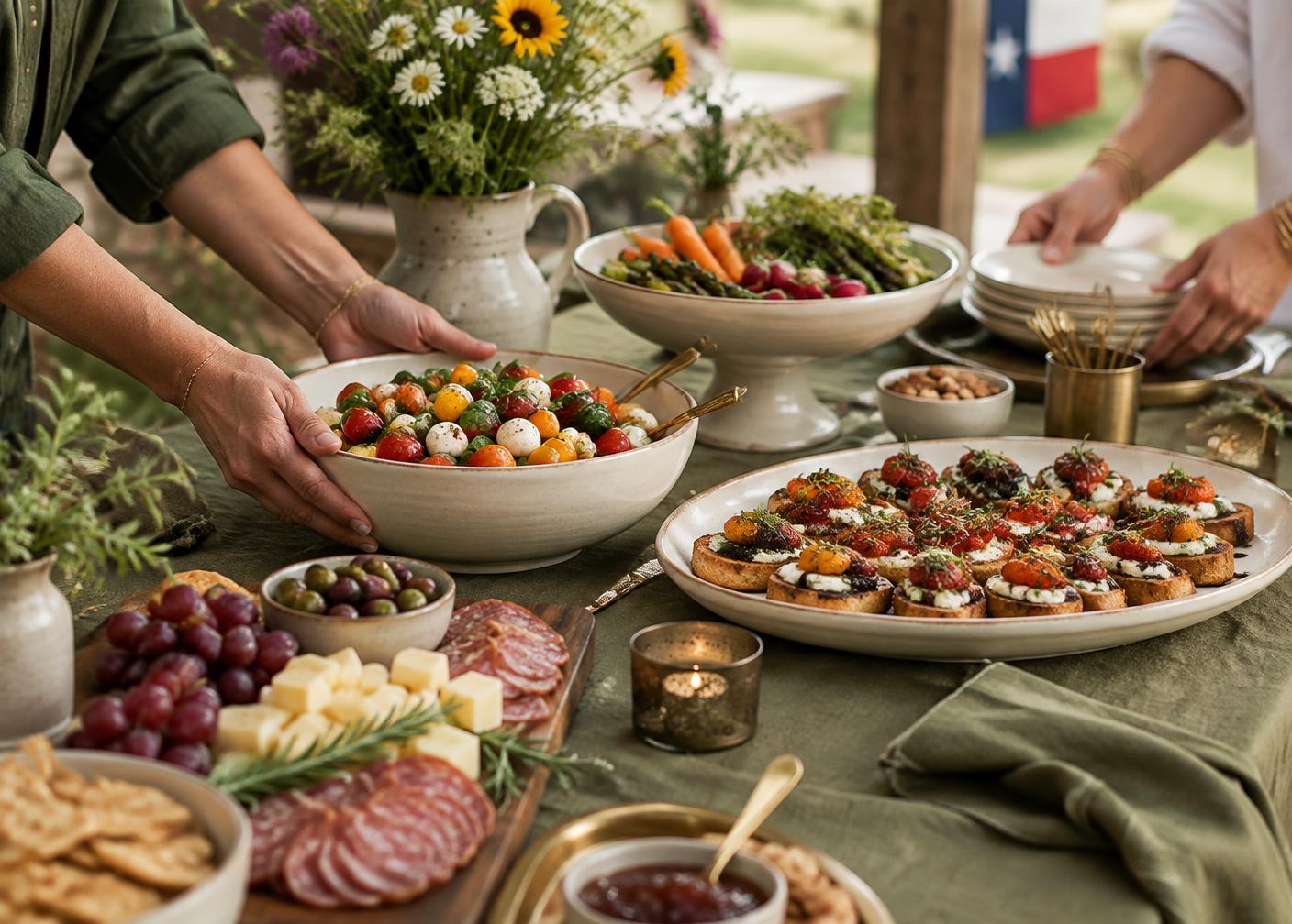 Demo image of an appetizer table being prepared